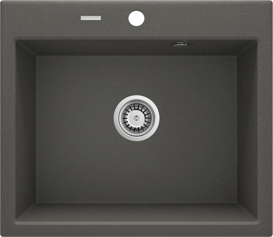 Deante ANDANTE Granitspüle 60 x 52 cm 1-Becken rechteckig mit Raumsparsiphon Anthrazit Metalic