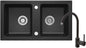 Deante ZORBA Granitspüle mit 2 Becken + Armatur (Küchen-Set) 78 x 43,5 cm Graphit