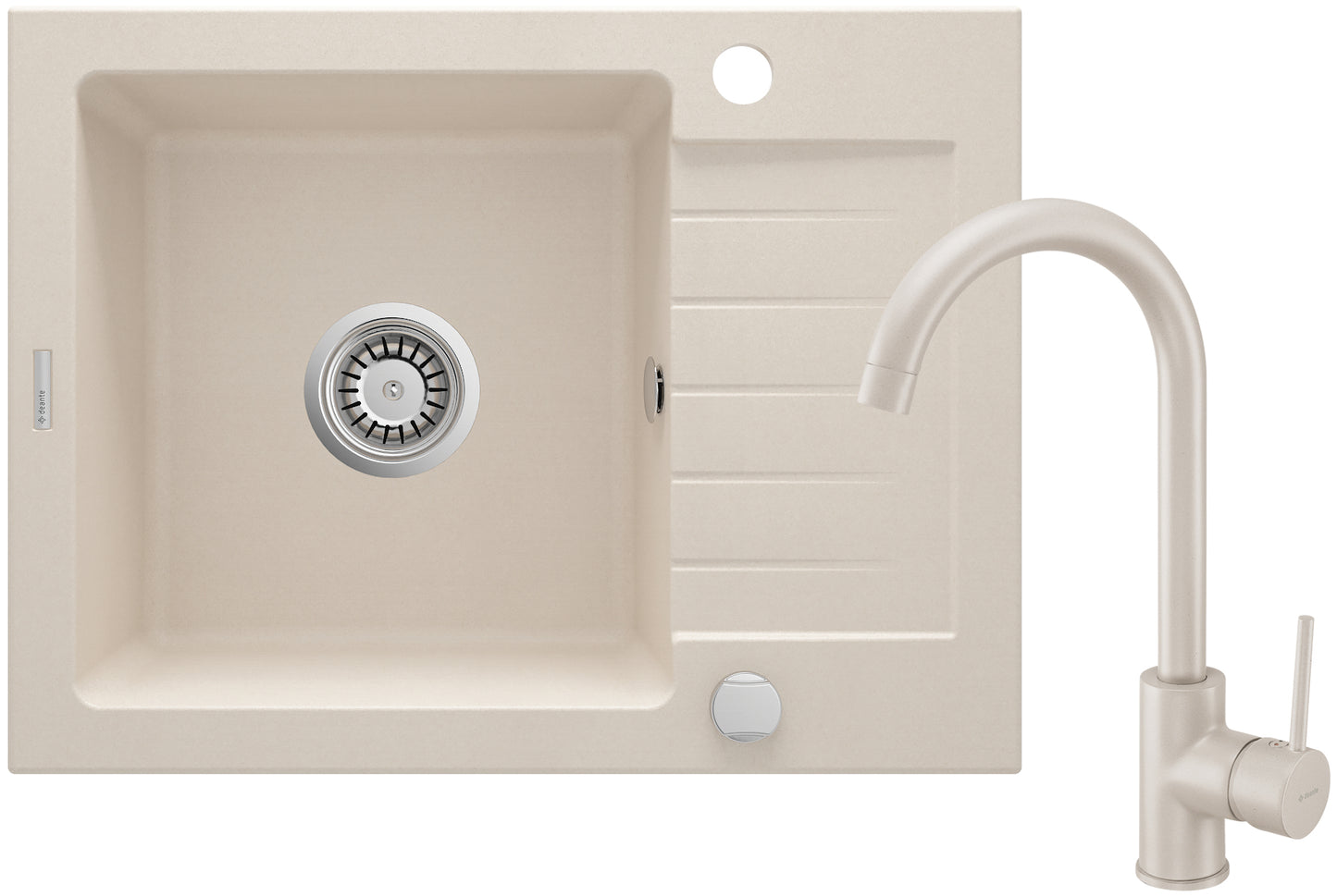 Deante ZORBA Granitspüle mit Abtropffläche + Armatur (Küchen-Set) 58 x 44 cm Beige