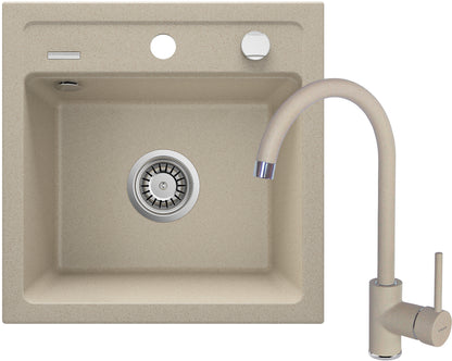 Deante ZORBA Granitspüle mit Armatur (Küchen-Set) 1-Becken 44 cm quadratisch Sand