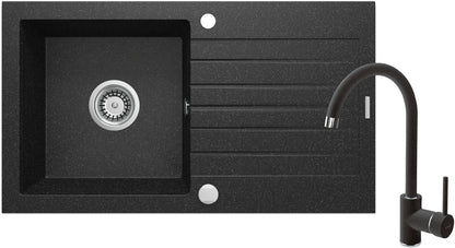 Deante ZORBA Granitspüle mit Abtropffläche + Armatur (Küchen-Set) 76 x 44 cm Graphit