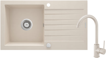 Deante ZORBA Granitspüle mit Abtropffläche + Armatur (Küchen-Set) 76 x 44 cm Beige