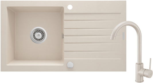 Deante ZORBA Granitspüle mit Abtropffläche + Armatur (Küchen-Set) 76 x 44 cm Beige