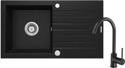 Deante ZORBA Granitspüle mit Abtropffläche + Armatur (Küchen-Set) 76 x 44 cm Schwarz
