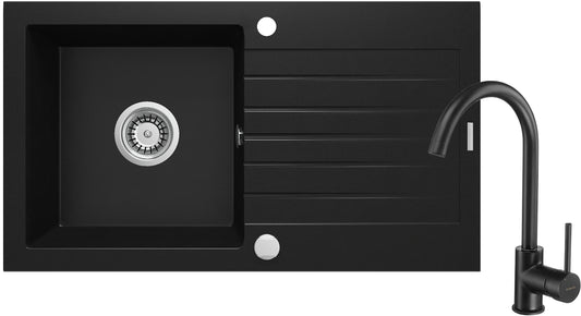 Deante ZORBA Granitspüle mit Abtropffläche + Armatur (Küchen-Set) 76 x 44 cm Schwarz