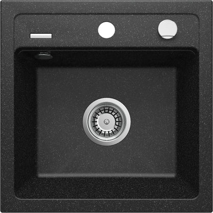 Deante ZORBA Granitspüle 1-Becken 44 cm quadratisch mit Siphon-Drehknopf Graphit