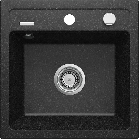 Deante ZORBA Granitspüle 1-Becken 44 cm quadratisch mit Siphon-Drehknopf Graphit
