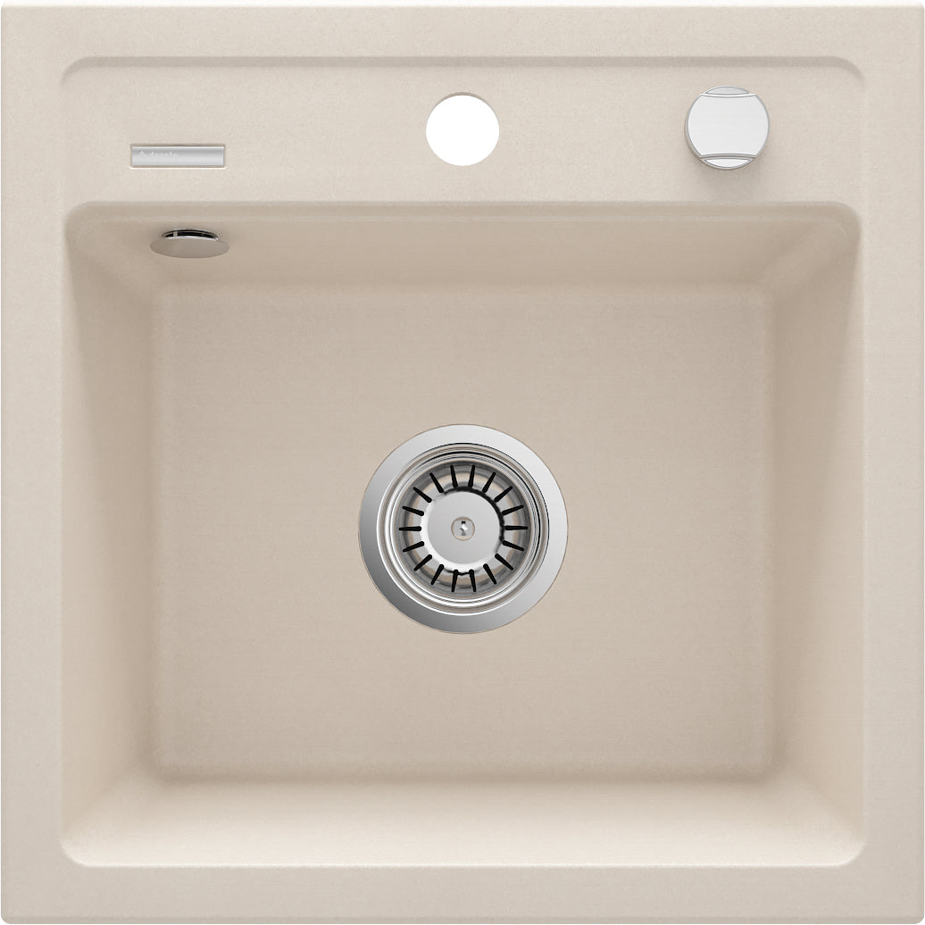 Deante ZORBA Granitspüle 1-Becken 44 cm quadratisch mit Siphon-Drehknopf Beige