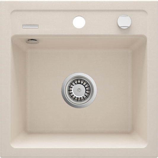 Deante ZORBA Granitspüle 1-Becken 44 cm quadratisch mit Siphon-Drehknopf Beige