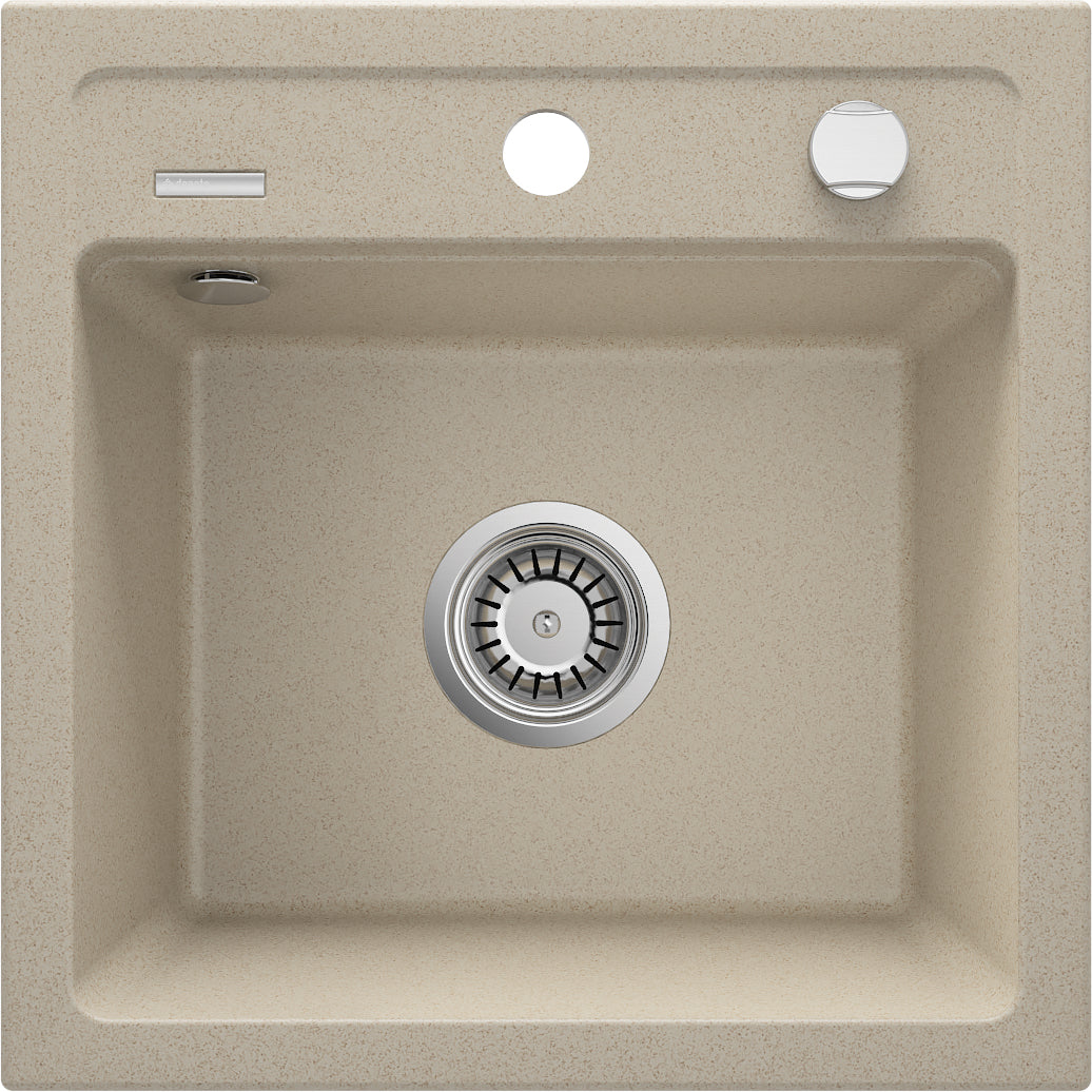 Deante ZORBA Granitspüle 1-Becken 44 cm quadratisch mit Siphon-Drehknopf Sand