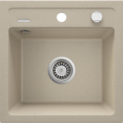 Deante ZORBA Granitspüle 1-Becken 44 cm quadratisch mit Siphon-Drehknopf Sand