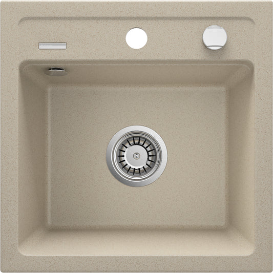 Deante ZORBA Granitspüle 1-Becken 44 cm quadratisch mit Siphon-Drehknopf Sand