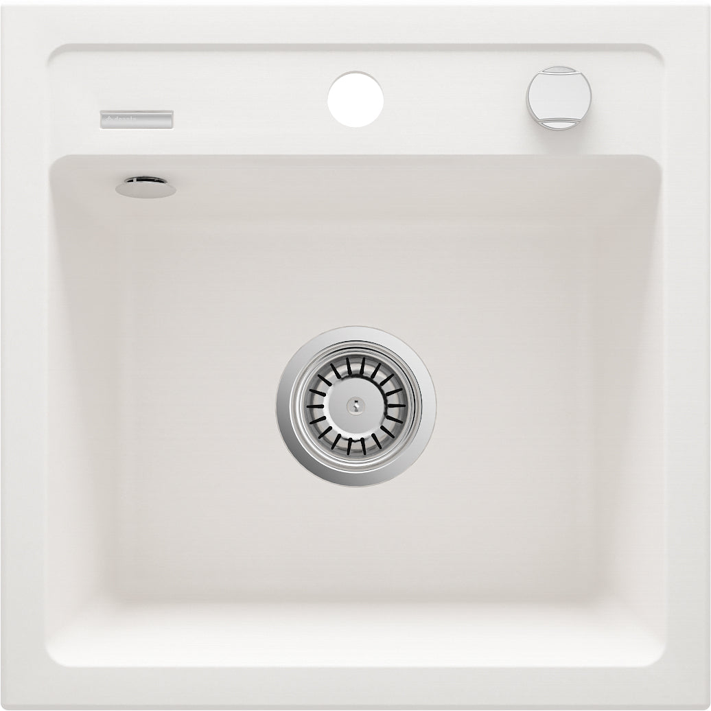 Deante ZORBA Granitspüle 1-Becken 44 cm quadratisch mit Siphon-Drehknopf Alabaster