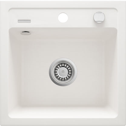 Deante ZORBA Granitspüle 1-Becken 44 cm quadratisch mit Siphon-Drehknopf Alabaster