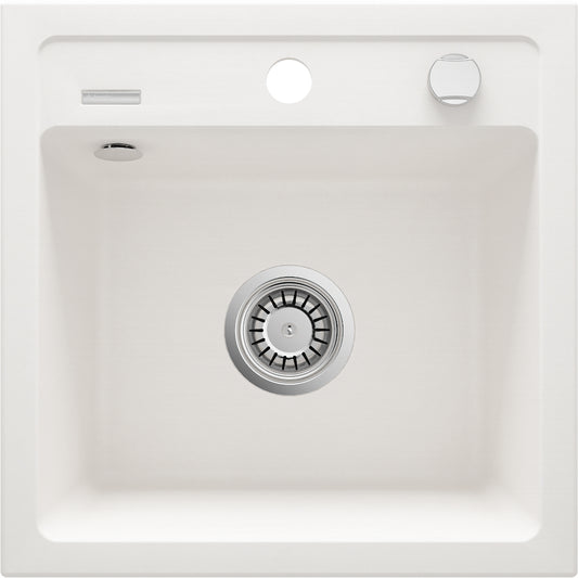 Deante ZORBA Granitspüle 1-Becken 44 cm quadratisch mit Siphon-Drehknopf Alabaster