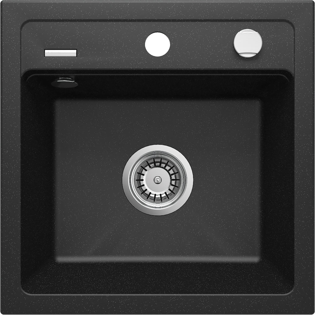 Deante ZORBA Granitspüle 1-Becken 44 cm quadratisch mit Siphon-Drehknopf Graphit Metallic