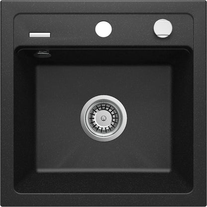 Deante ZORBA Granitspüle 1-Becken 44 cm quadratisch mit Siphon-Drehknopf Graphit Metallic