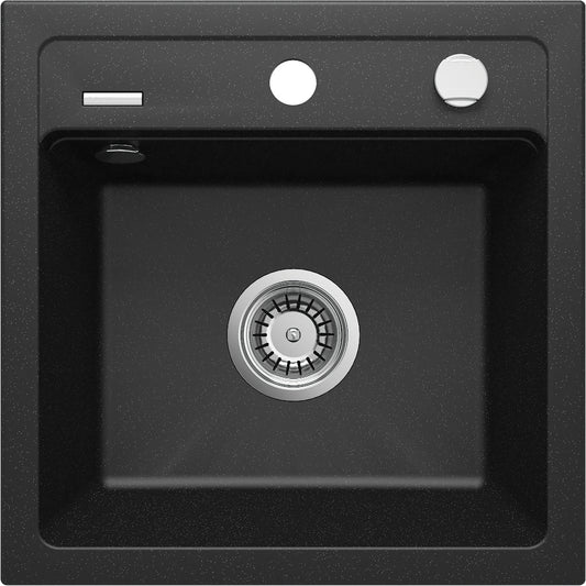 Deante ZORBA Granitspüle 1-Becken 44 cm quadratisch mit Siphon-Drehknopf Graphit Metallic