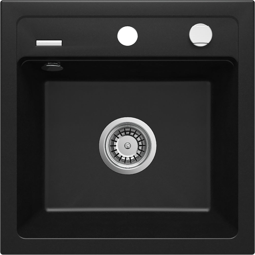 Deante ZORBA Granitspüle 1-Becken 44 cm quadratisch mit Siphon-Drehknopf Schwarz