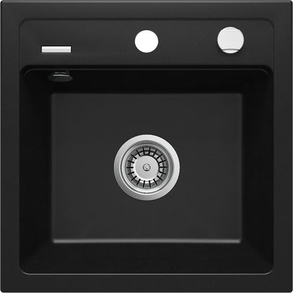 Deante ZORBA Granitspüle 1-Becken 44 cm quadratisch mit Siphon-Drehknopf Schwarz