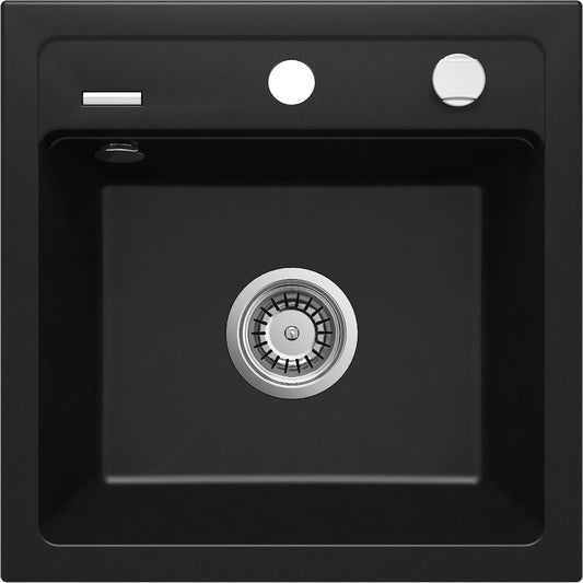 Deante ZORBA Granitspüle 1-Becken 44 cm quadratisch mit Siphon-Drehknopf Schwarz