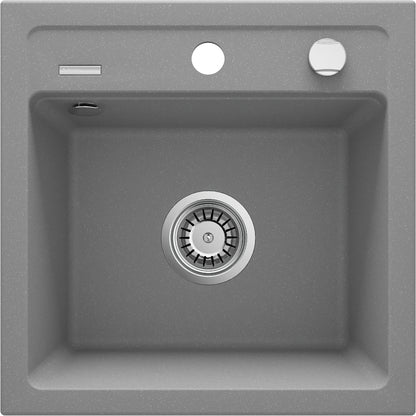Deante ZORBA Granitspüle 1-Becken 44 cm quadratisch mit Siphon-Drehknopf Grau Metallic