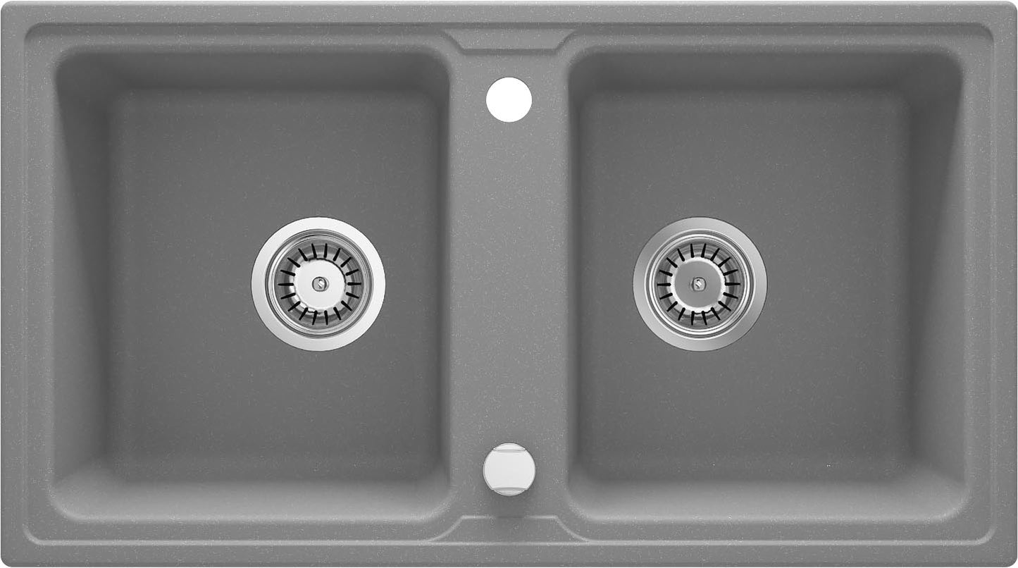 Deante ZORBA Granitspüle mit Abtropfbereich 2-Becken 78 x 43,5 cm rechteckig Grau Metallic
