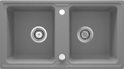 Deante ZORBA Granitspüle mit Abtropfbereich 2-Becken 78 x 43,5 cm rechteckig Grau Metallic