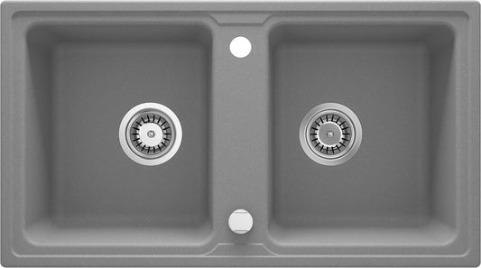 Deante ZORBA Granitspüle mit Abtropfbereich 2-Becken 78 x 43,5 cm rechteckig Grau Metallic