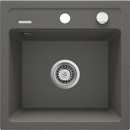 Deante ZORBA Granitspüle 1-Becken 44 cm quadratisch mit Siphon-Drehknopf Anthrazit Metallic