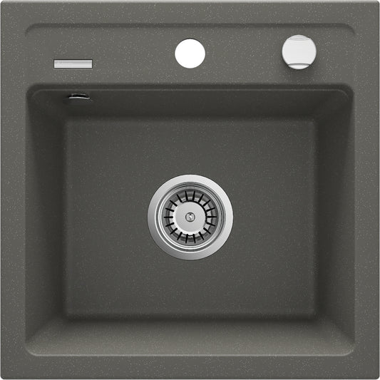 Deante ZORBA Granitspüle 1-Becken 44 cm quadratisch mit Siphon-Drehknopf Anthrazit Metallic