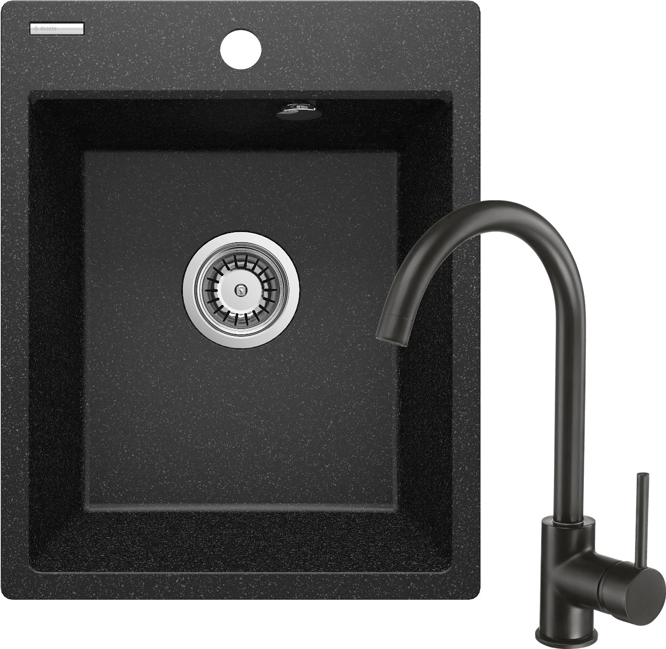 Deante CORIO Granitspüle mit Armatur 1-Becken 40 x 50 cm (Küchen-Set) Graphit