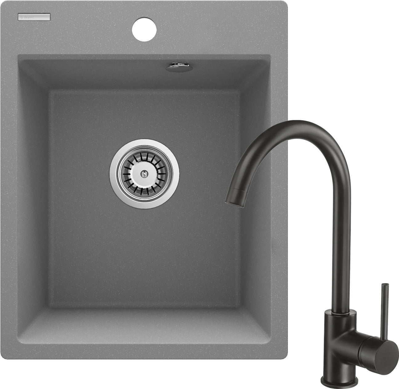 Deante CORIO Granitspüle mit Armatur 1-Becken 40 x 50 cm (Küchen-Set) Grau Metalic