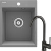 Deante CORIO Granitspüle mit Armatur 1-Becken 40 x 50 cm (Küchen-Set) Grau Metalic