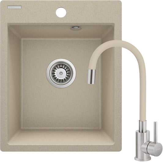 Deante CORIO Granitspüle mit flexibler Armatur 1-Becken 40 x 50 cm (Küchen-Set) Sand