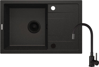 Deante CORIO Granitspülbecken mit Abtropffläche + Armatur (Set) Graphit Metallic