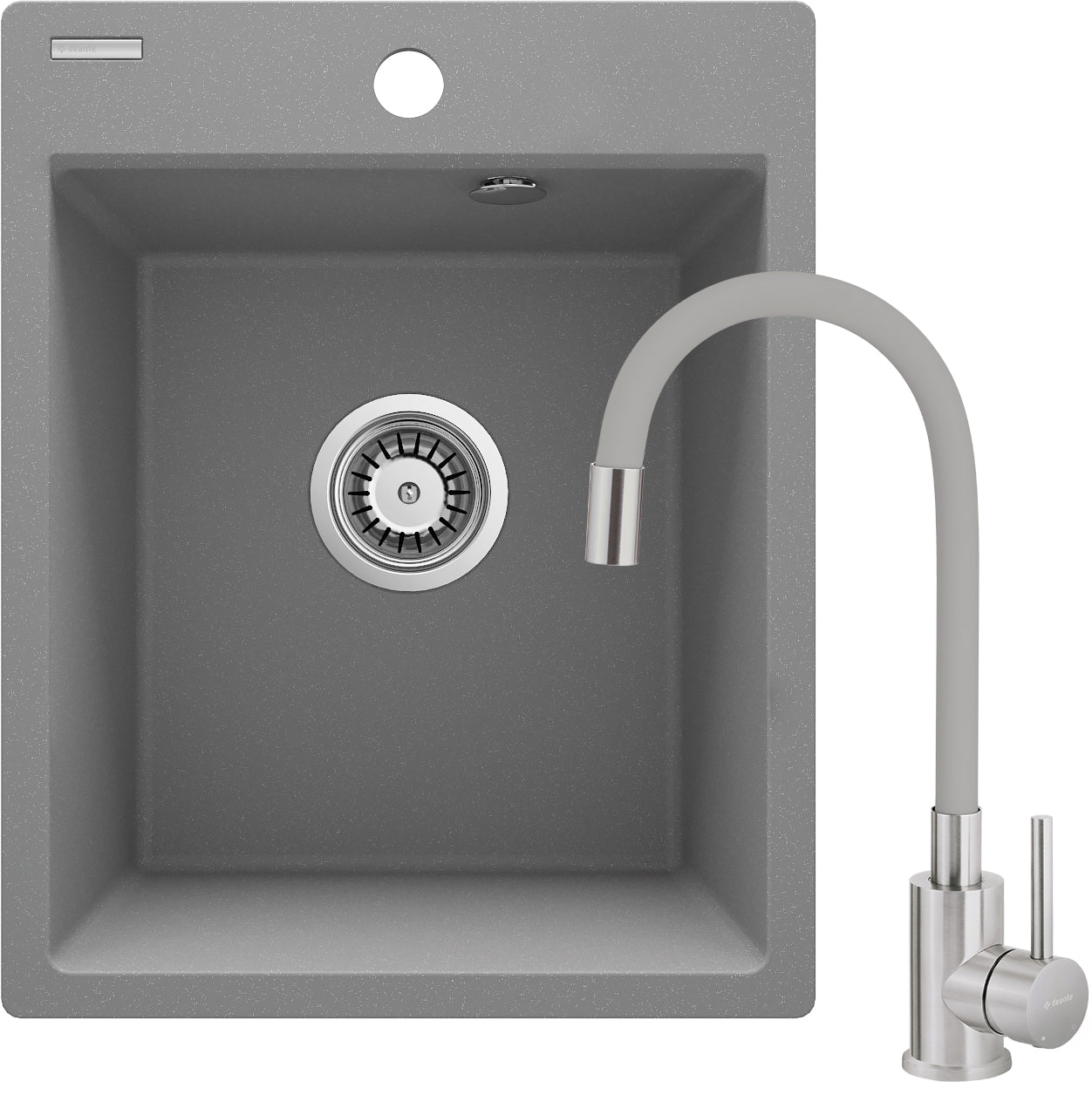 Deante CORIO Granitspüle mit flexibler Armatur 1-Becken 40 x 50 (Küchen-Set) Grau Metalic