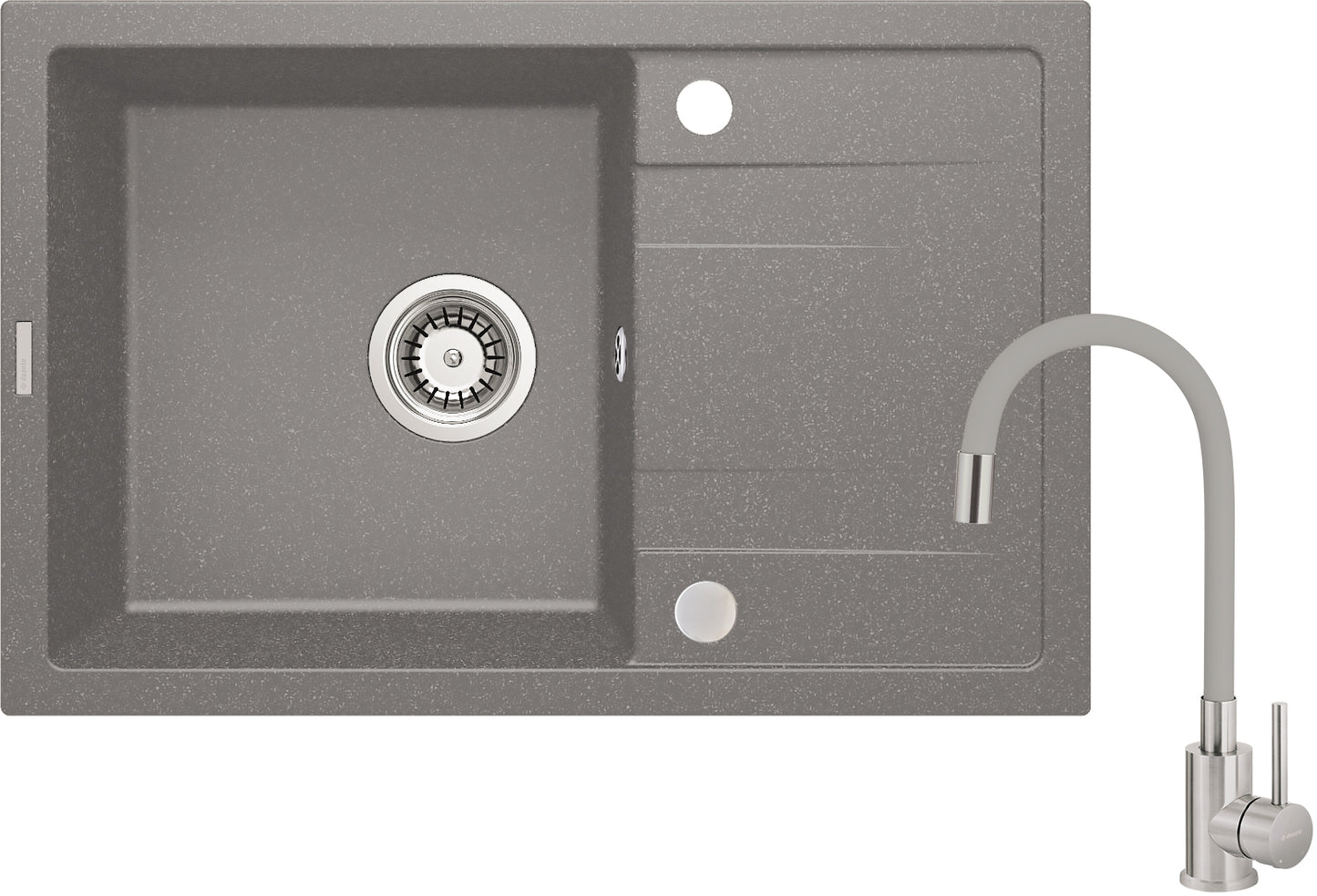 Deante CORIO Granitspülbecken mit Abtropffläche + Armatur (Set) Grau Metallic