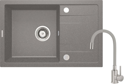 Deante CORIO Granitspülbecken mit Abtropffläche + Armatur (Set) Grau Metallic