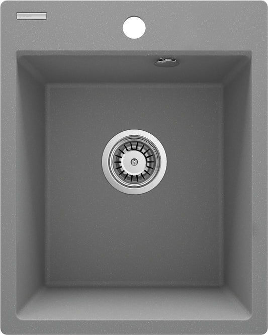 Deante CORIO Granitspüle 40 x 50 cm 1-Becken schmal mit Raumsparsiphon Grau Metallic
