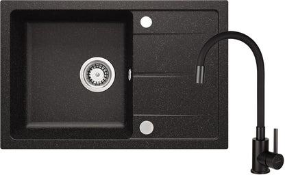 Deante LEDA Granitspüle mit Abtropffläche + flexible Armatur (Set) 67 x 44 cm Graphit / Schwarz