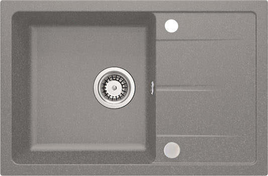 Deante LEDA Granit-Küchenspüle mit Abtropfbereich 67 x 44 cm reversibel Grau Metallic