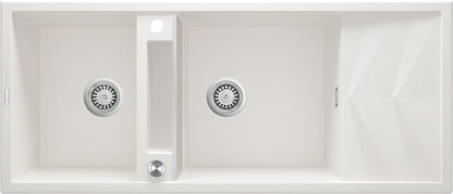 Deante MAGNETIC Granitspüle mit modularer Ablagefläche 2-Becken 116 x 50 cm Alabaster