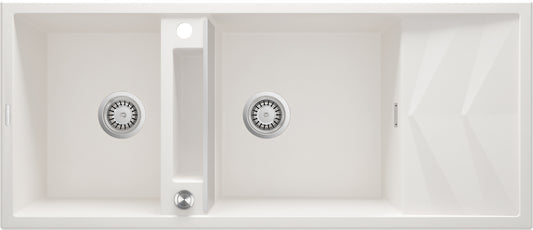 Deante MAGNETIC Granitspüle mit modularer Ablagefläche 2-Becken 116 x 50 cm Alabaster