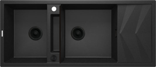 Deante MAGNETIC Granitspüle mit modularer Ablagefläche 2-Becken 116 x 50 cm Graphit Metallic