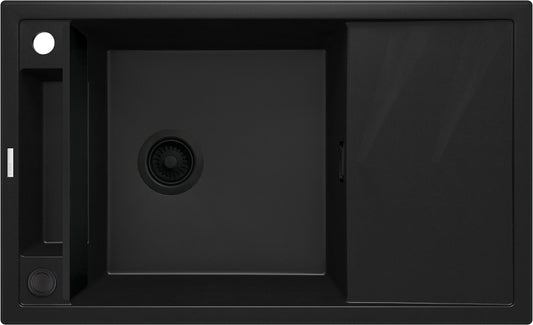 Deante MAGNETIC Granitspüle Abtropffläche & modulare Ablage 82 x 50 cm Schwarz