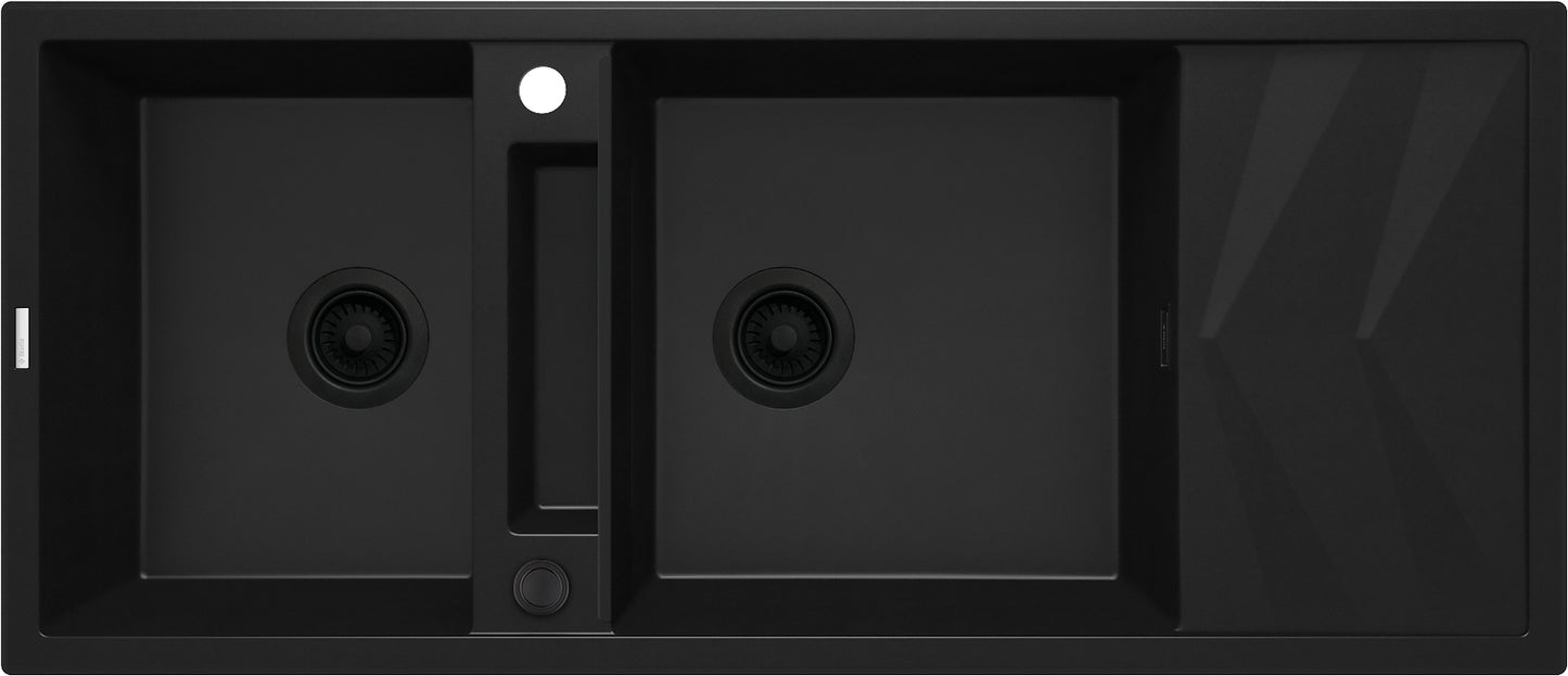 Deante MAGNETIC Granitspüle mit modularer Ablagefläche 2-Becken 116 x 50 cm Schwarz