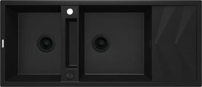 Deante MAGNETIC Granitspüle mit modularer Ablagefläche 2-Becken 116 x 50 cm Schwarz