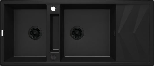 Deante MAGNETIC Granitspüle mit modularer Ablagefläche 2-Becken 116 x 50 cm Schwarz