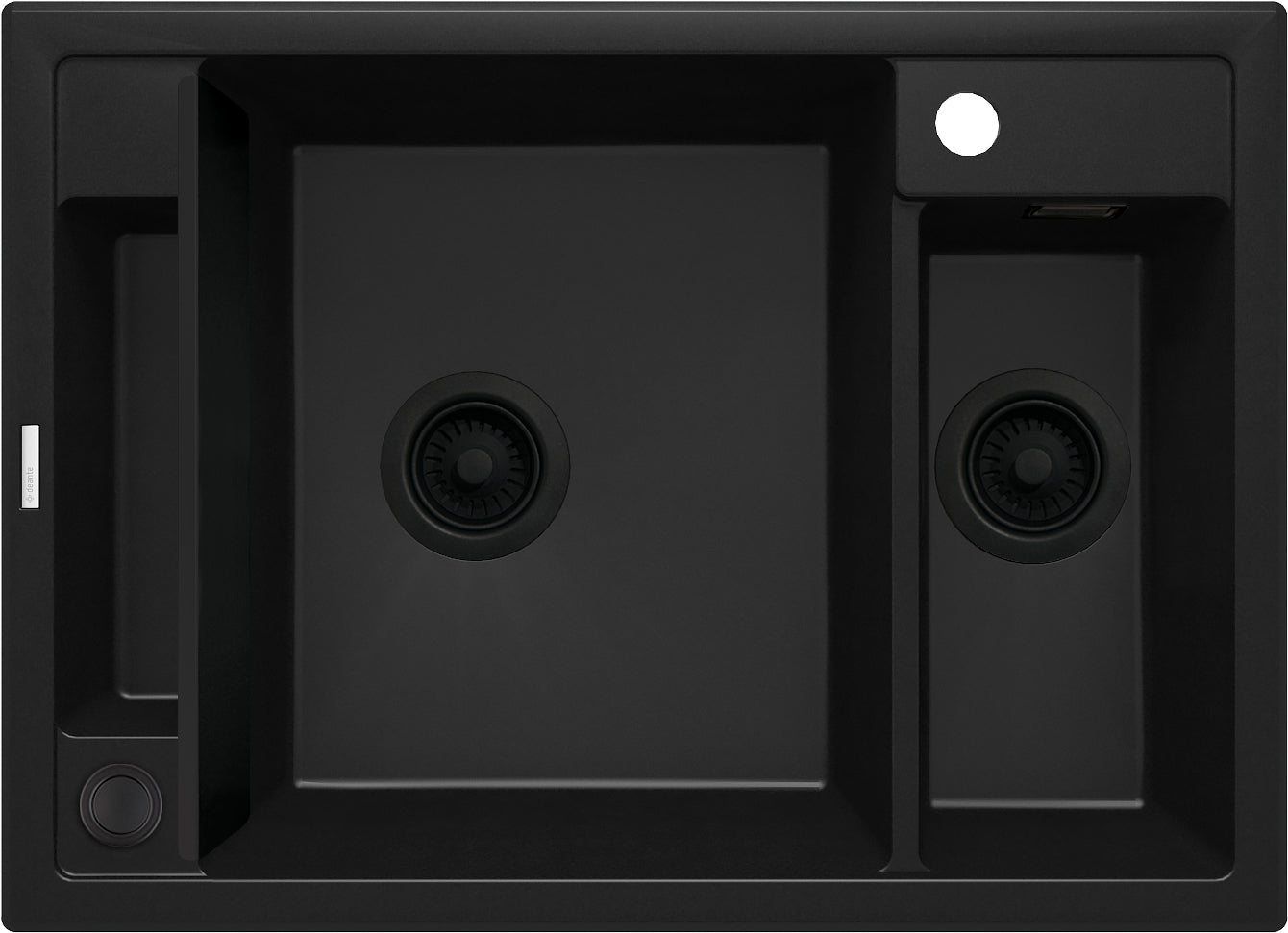 Deante MAGNETIC Granitspüle mit modularer Ablagefläche 1,5-Becken 69 x 50 cm Schwarz